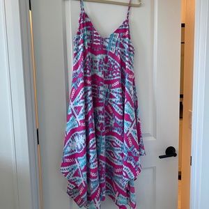 Pink and blue geometric dress